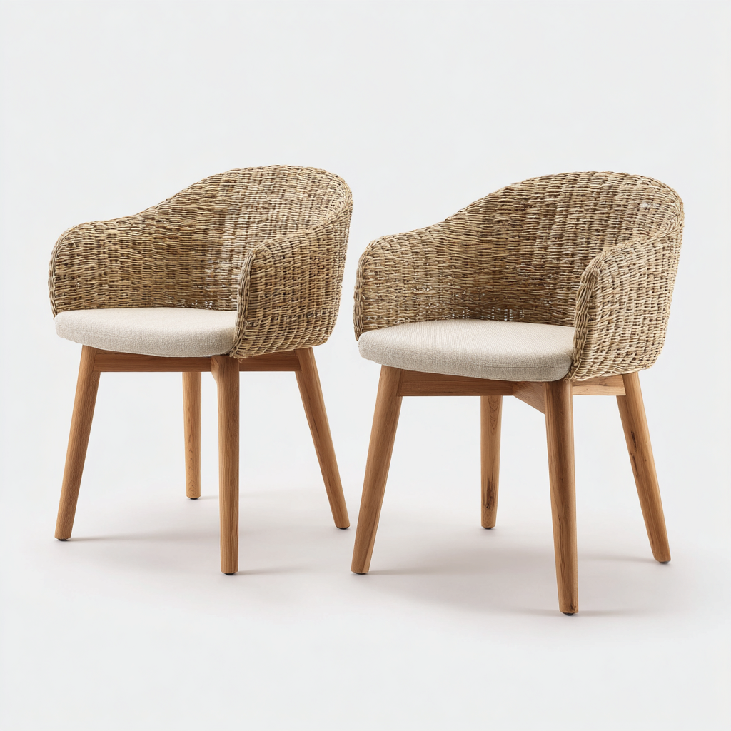 Fauteuil De Jardin En Fibres Tressées Et Structure Bois 60X62X78 Cm - Beige-Naturel - Design Naturel Pour Extérieur-Sovoraiodecor