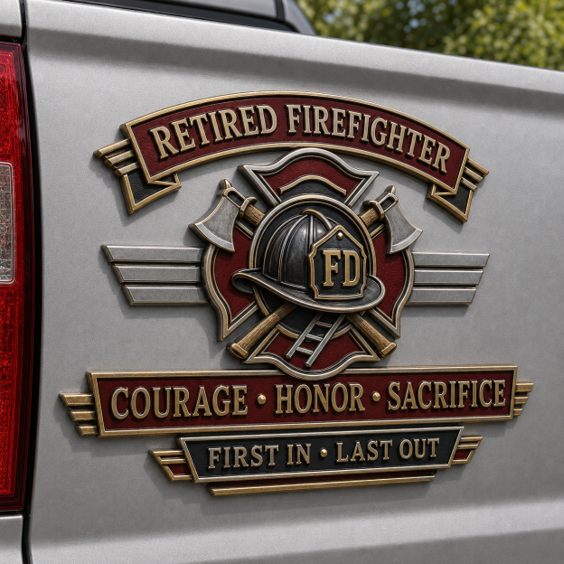 Last Day Promo: 49% OFF – Retired Firefighter Courage Honor Sacrifice Metal Car Emblem