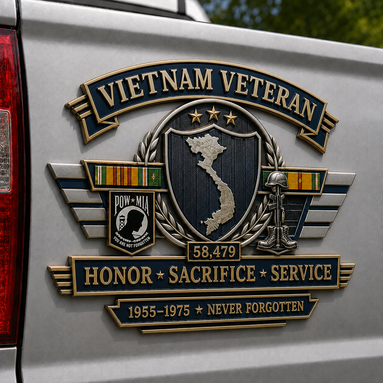 Vietnam Veteran Honor Duty Sacrifice Metal Car Emblem
