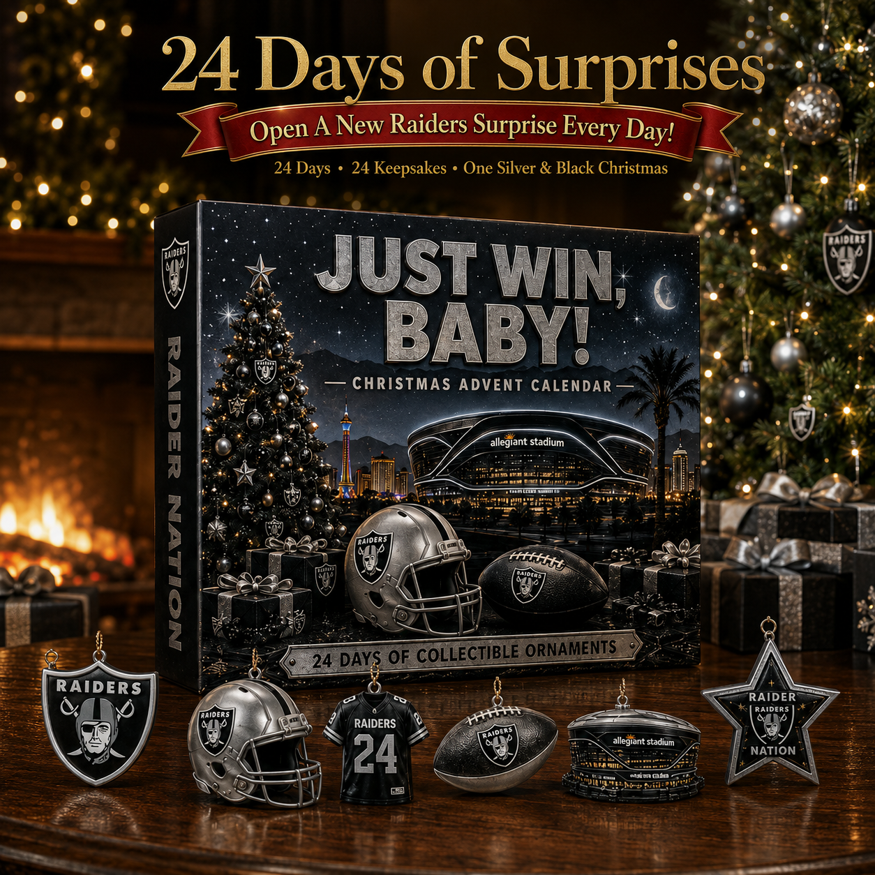 Silver and Black Football Christmas Countdown Tradition