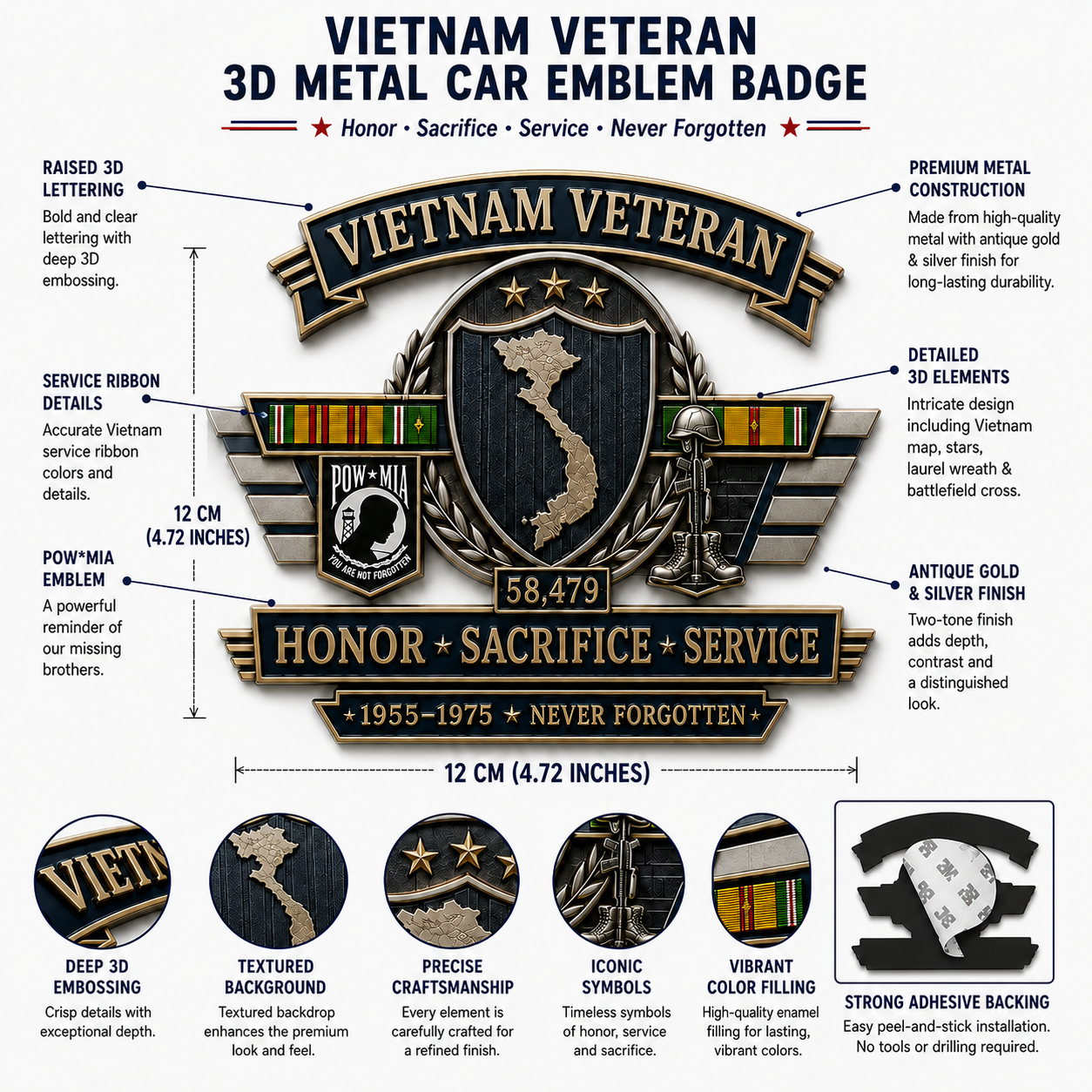 Last Day Promo: 49% OFF - 🇺🇸 Vietnam Veteran Honor & Sacrifice Metal Car Emblem