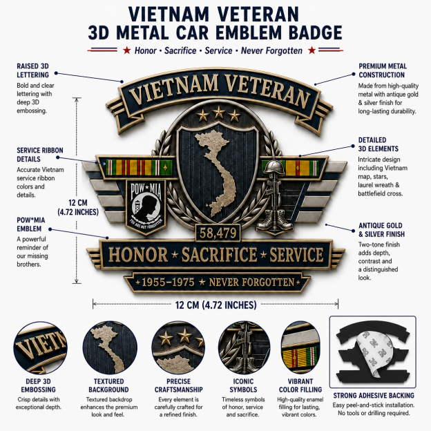 Last Day Promo: 49% OFF - 🇺🇸 Vietnam Veteran Honor & Sacrifice Metal Car Emblem