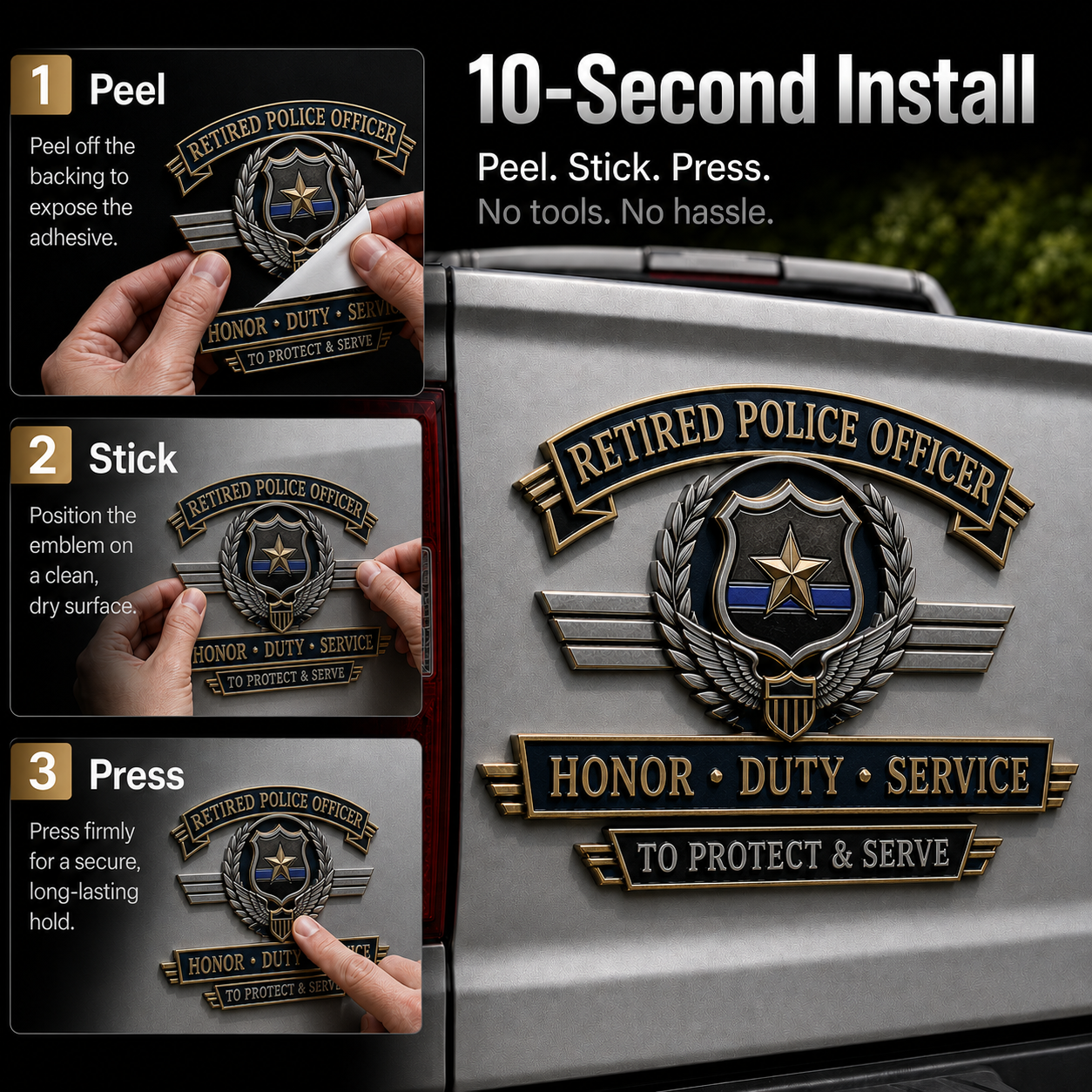 Last Day Promo: 49% OFF – Retired Police Officer Honor Duty Service Metal Car Emblem