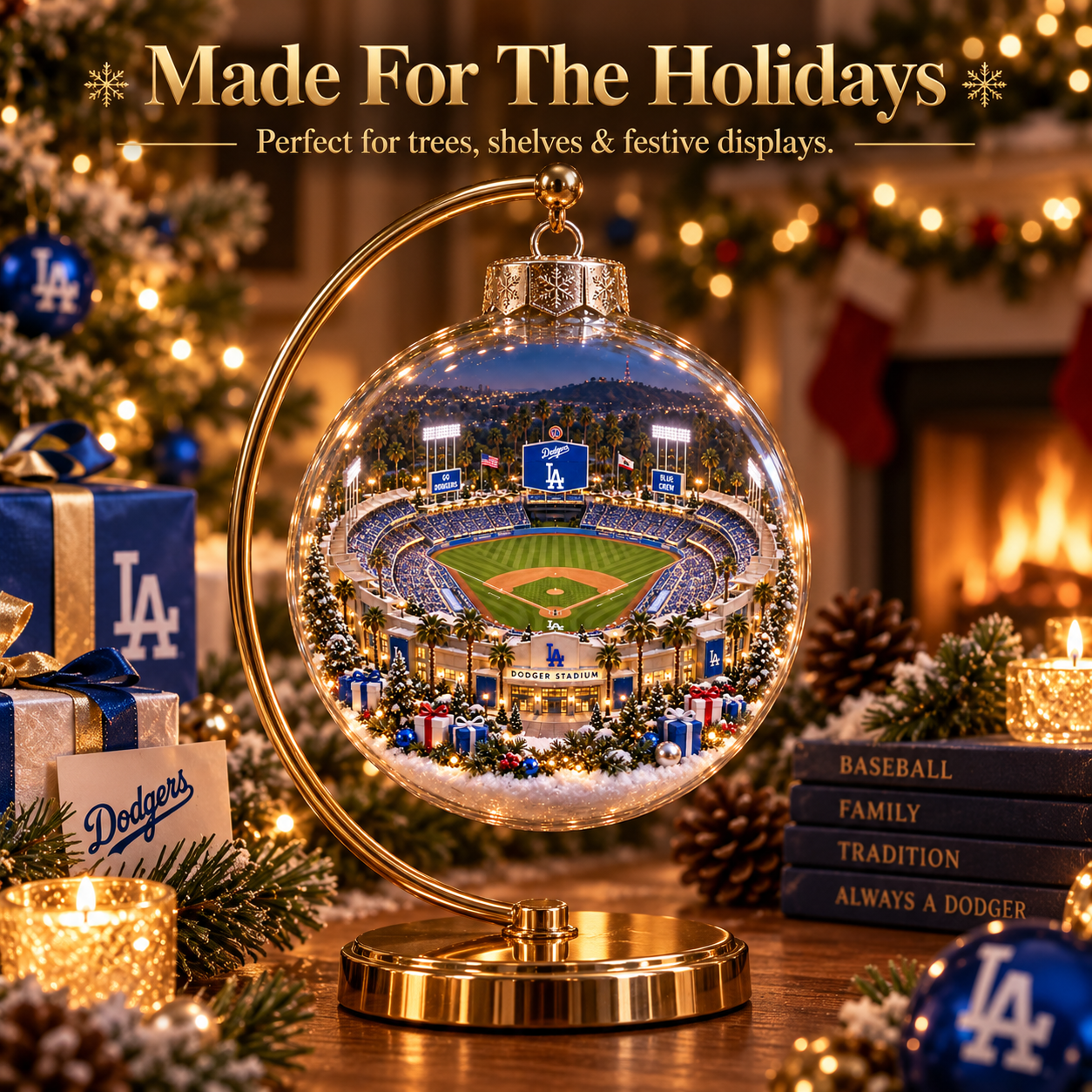 Baseball ornament displayed on ornament stand