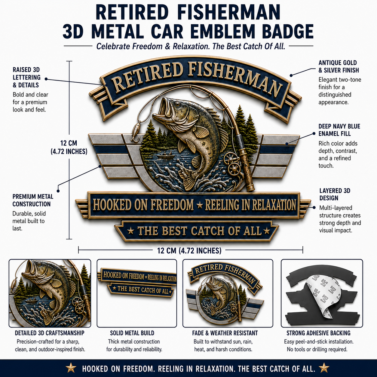 Last Day Promo: 49% OFF 🎣 Retired Fisherman Freedom & Relaxation Metal Car Emblem