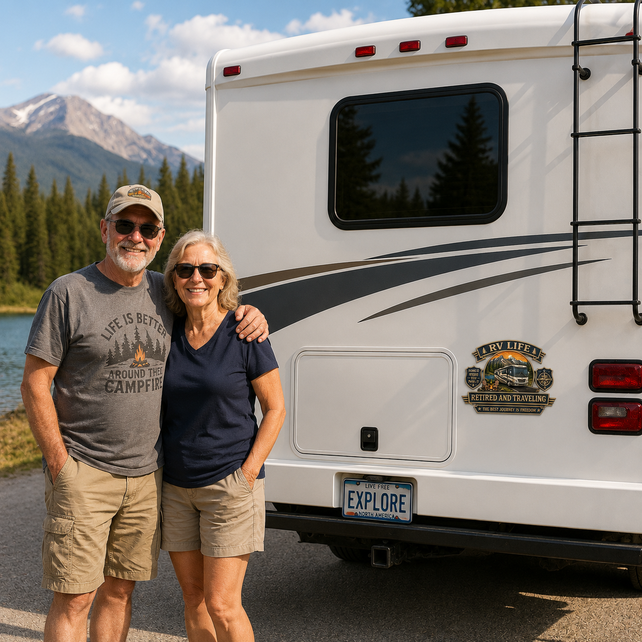 RV Life Retired and Traveling Metal Car Emblem