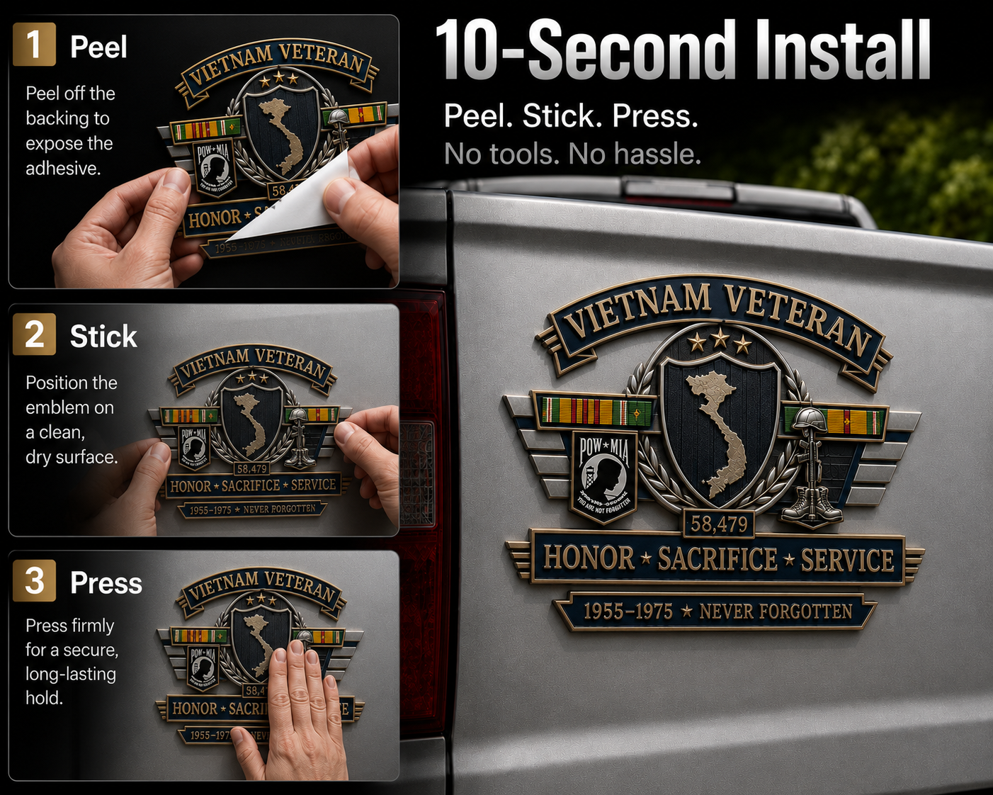 Last Day Promo: 49% OFF - 🇺🇸 Vietnam Veteran Honor & Sacrifice Metal Car Emblem