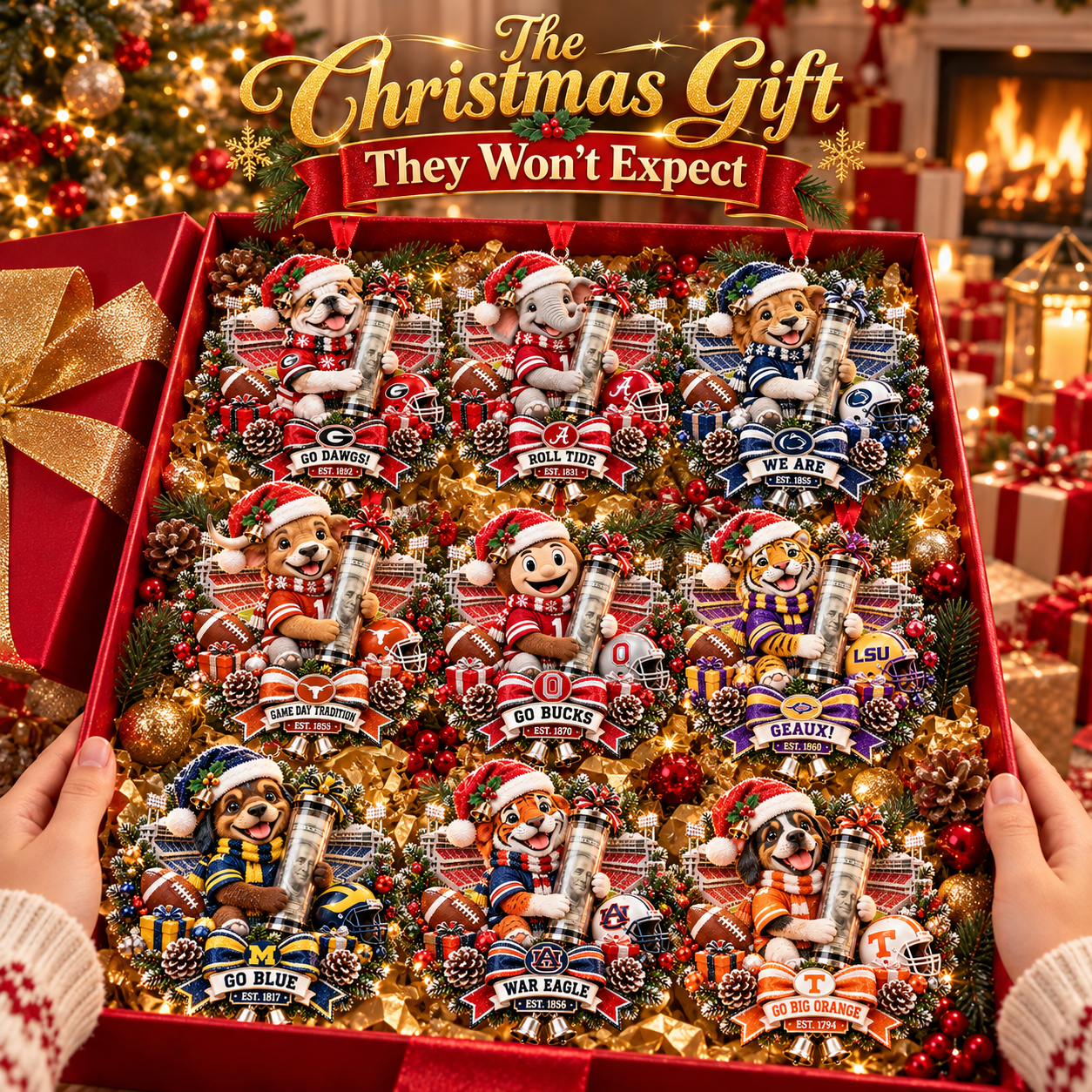 Football Christmas ornament with clear money holder