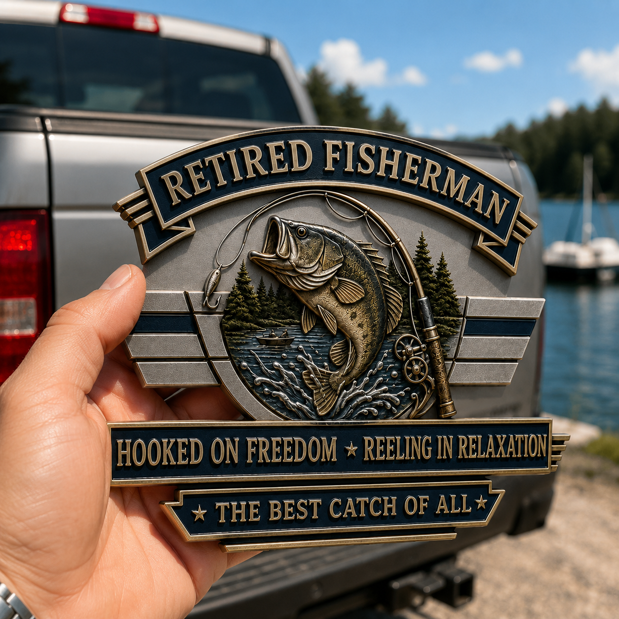 Last Day Promo: 49% OFF 🎣 Retired Fisherman Freedom & Relaxation Metal Car Emblem