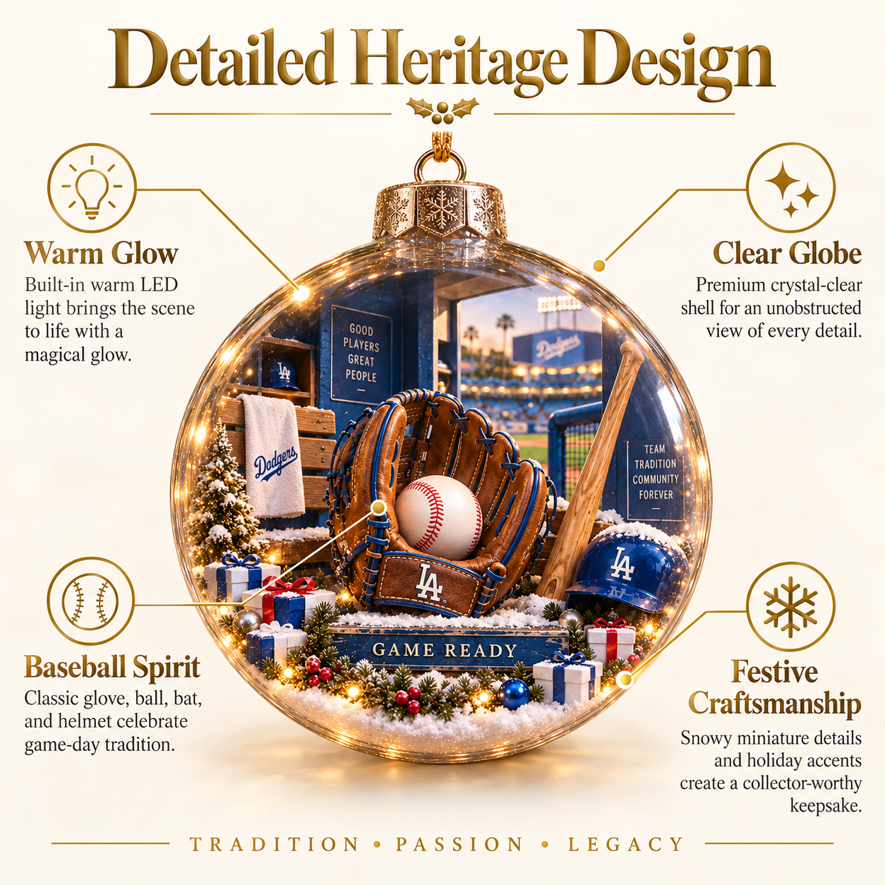Baseball ornament detailed features