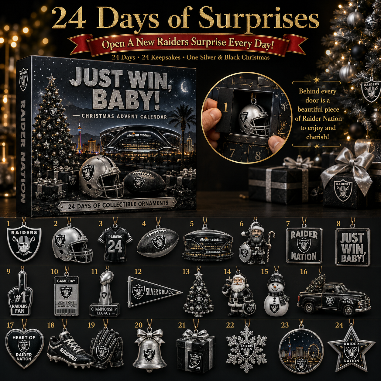 24 Silver and Black Football Keepsake Ornaments