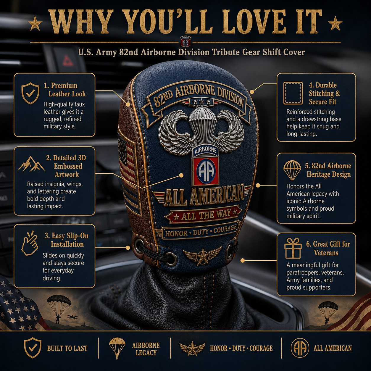 Last Day Promo: 49% OFF🪂 U.S. Army 82nd Airborne Division Tribute Gear Shift Cover