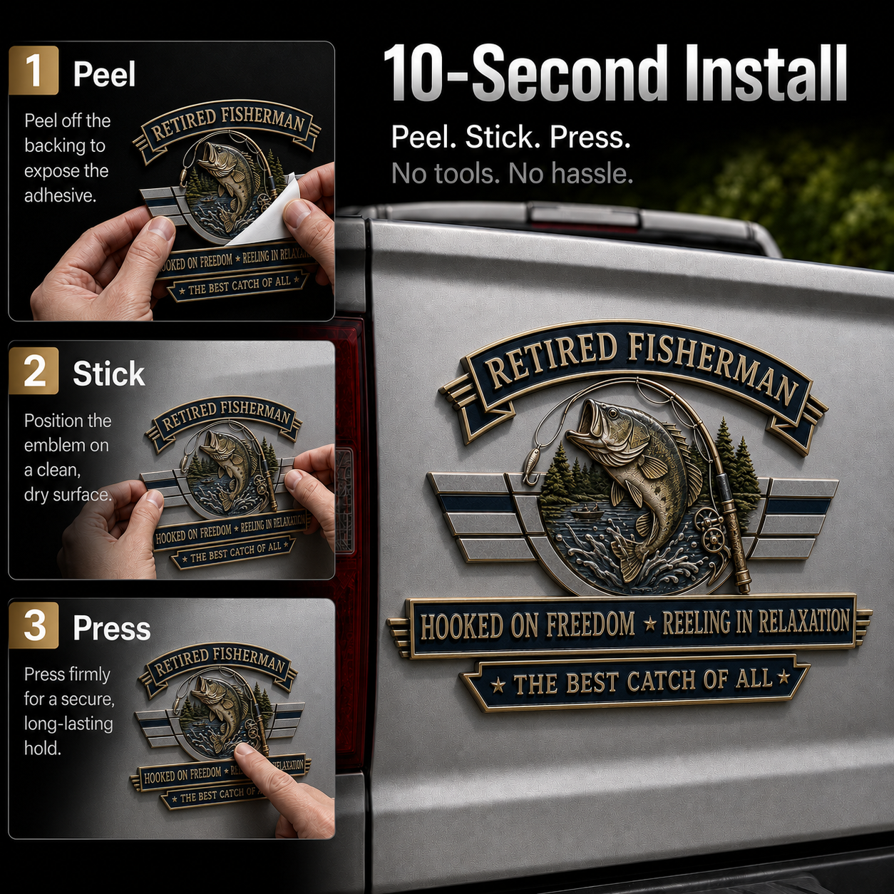 Last Day Promo: 49% OFF 🎣 Retired Fisherman Freedom & Relaxation Metal Car Emblem