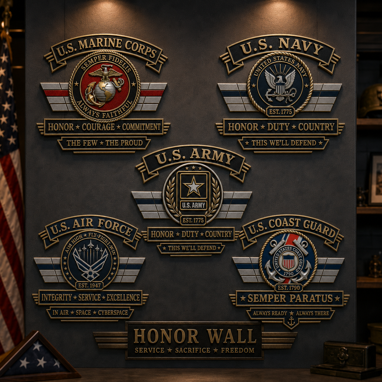 U.S. Armed Forces Tribute Metal Vehicle Emblems