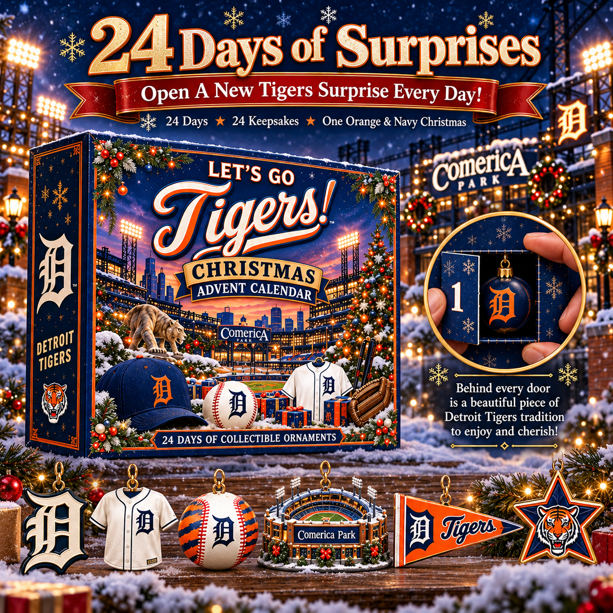 Selection of baseball-themed advent calendar keepsake ornaments