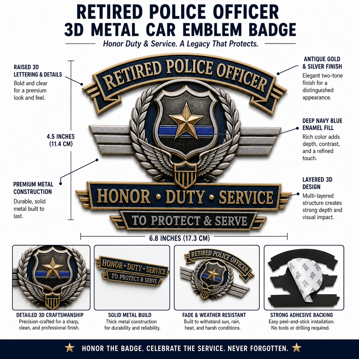 Last Day Promo: 49% OFF – Retired Police Officer Honor Duty Service Metal Car Emblem