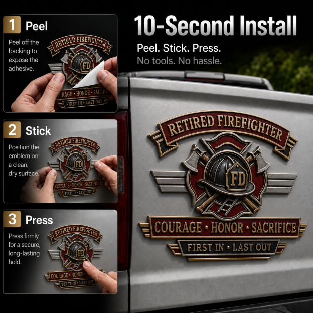 Last Day Promo: 49% OFF – Retired Firefighter Courage Honor Sacrifice Metal Car Emblem