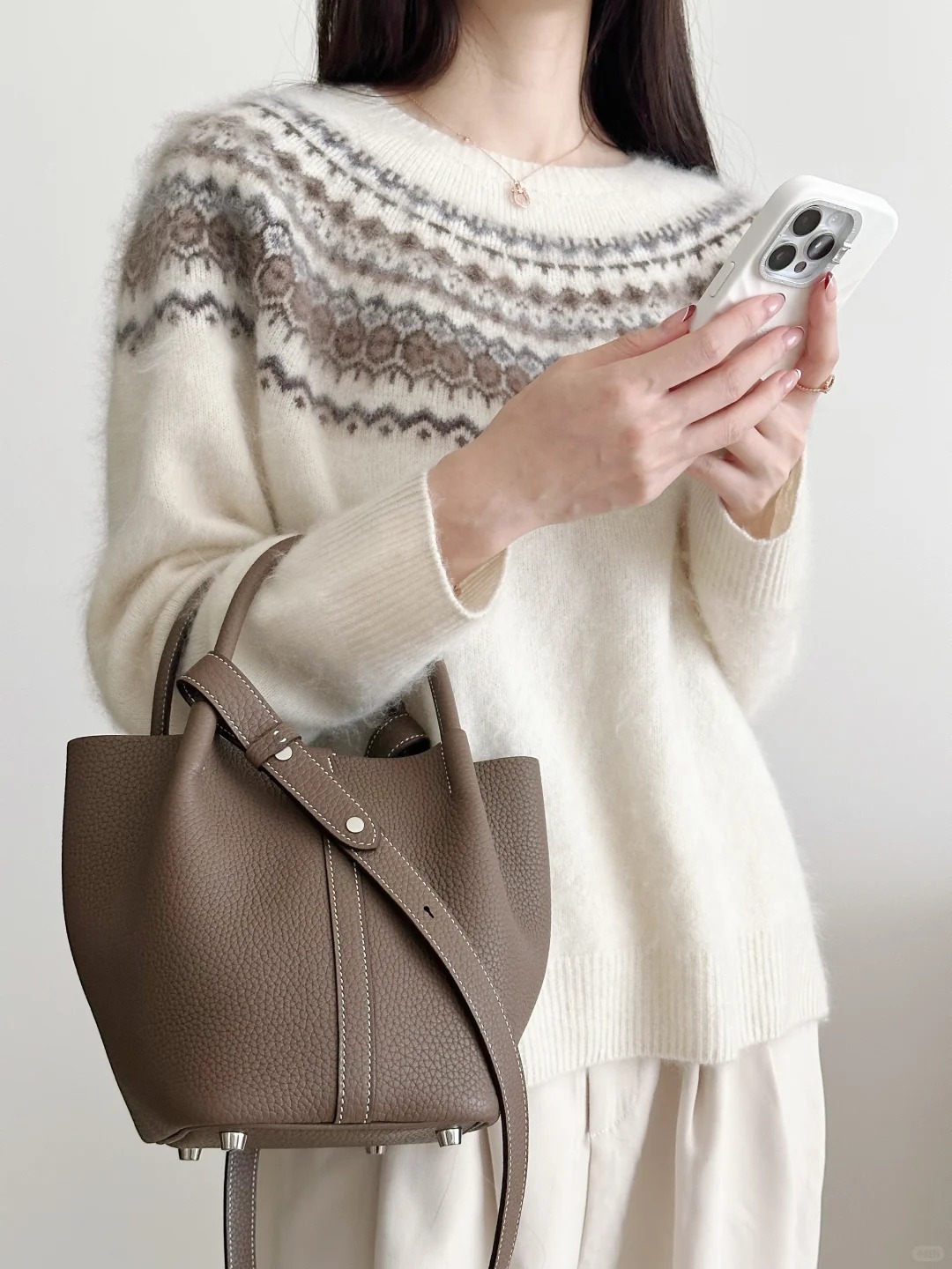 Taupe Mini Bucket Bag