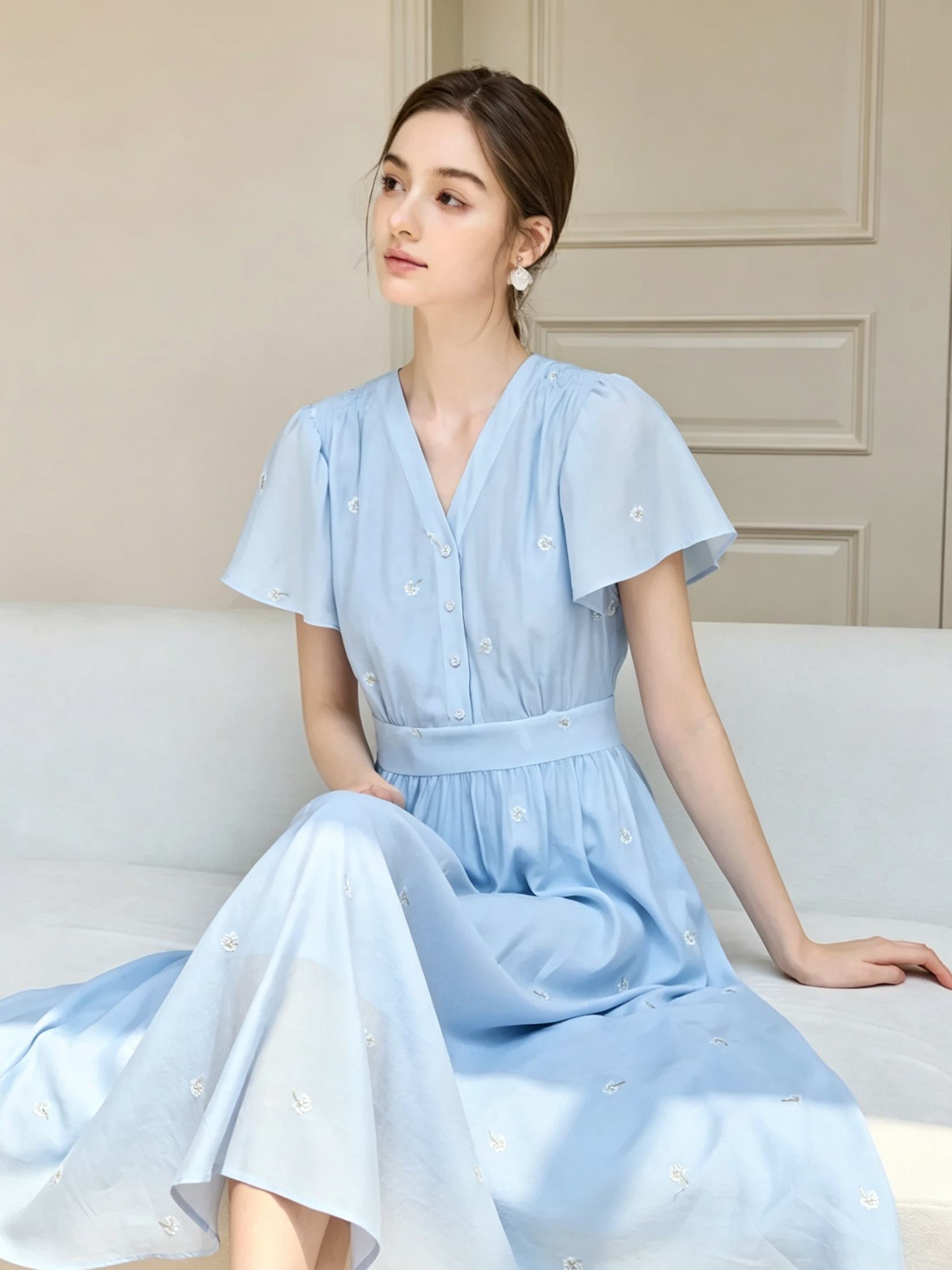 Light Blue Floral Midi Dress