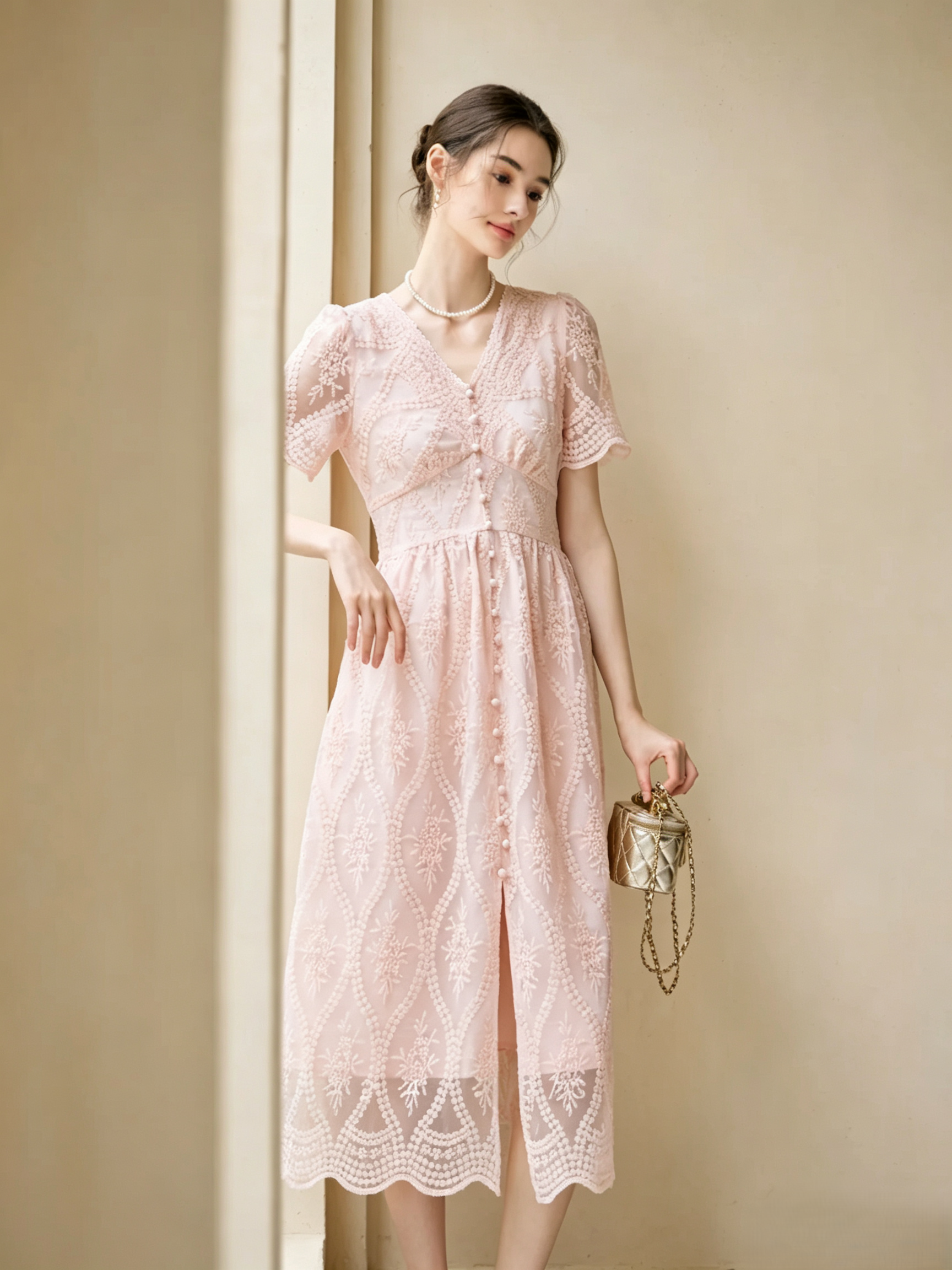 Pink Lace Midi Dress