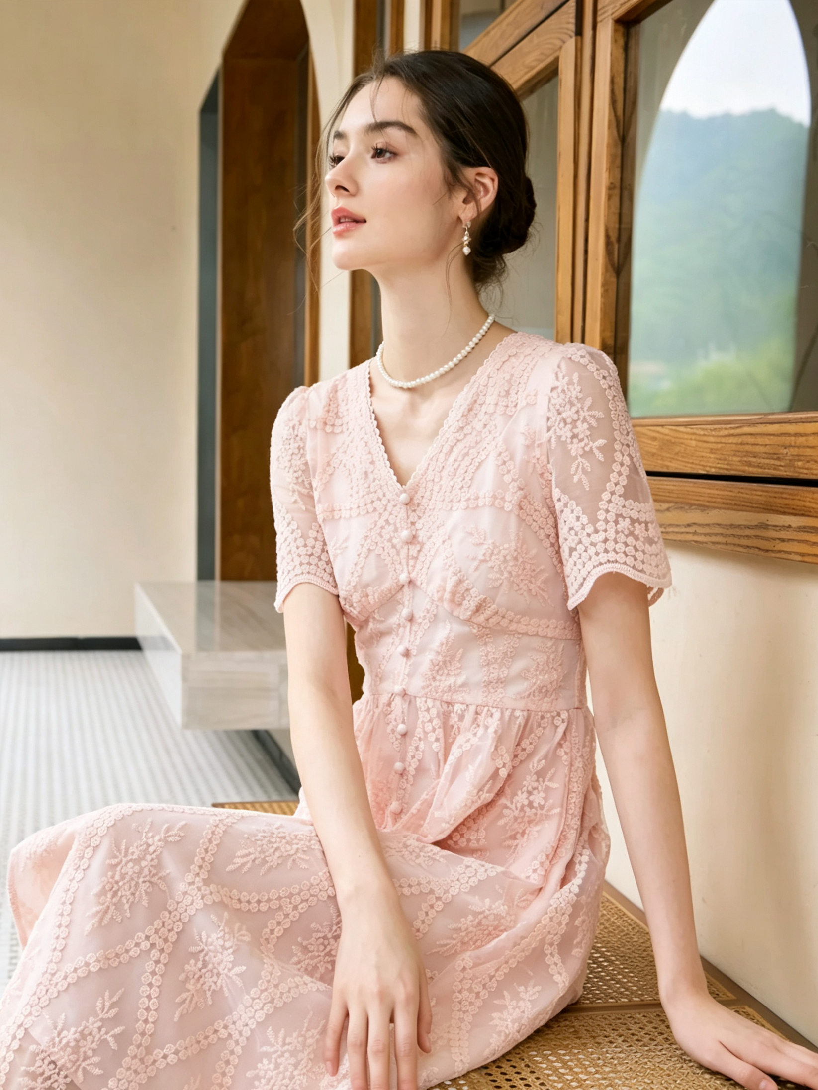 Pink Lace Midi Dress