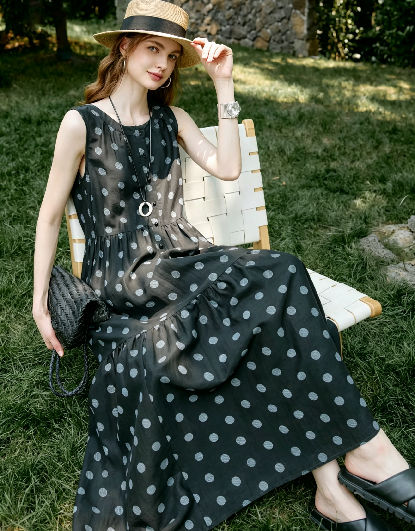 Black Polka Dot Tiered Maxi Dress