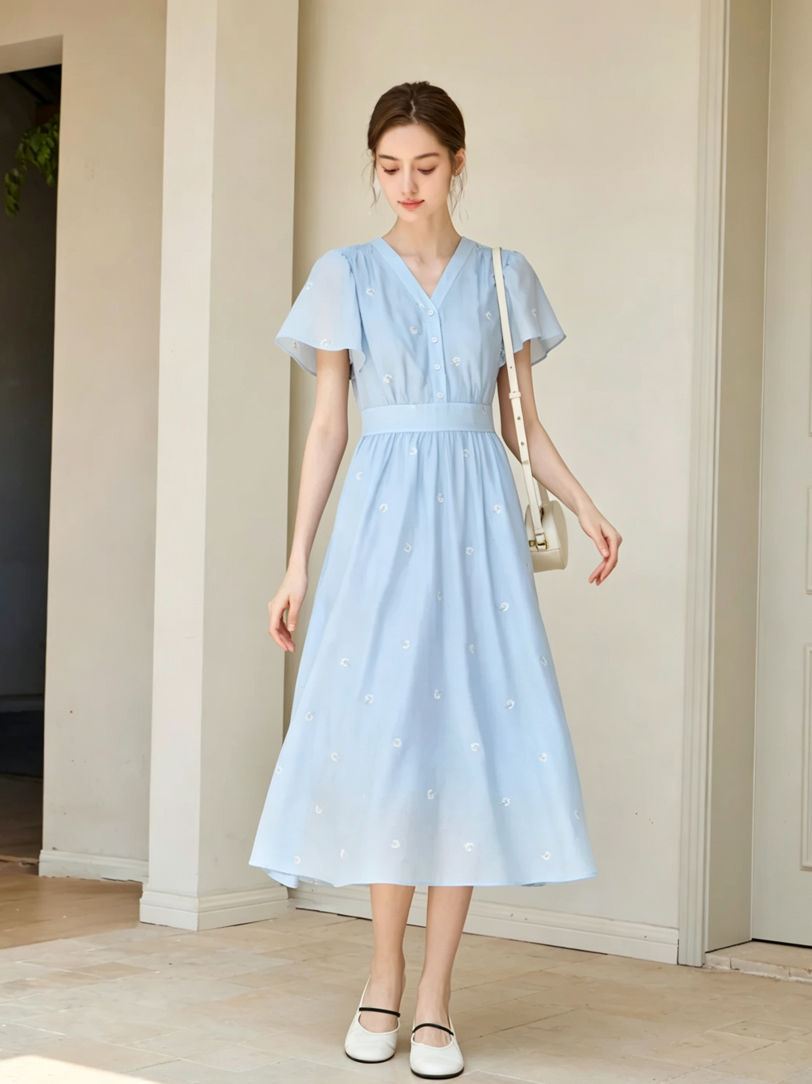 Light Blue Floral Midi Dress