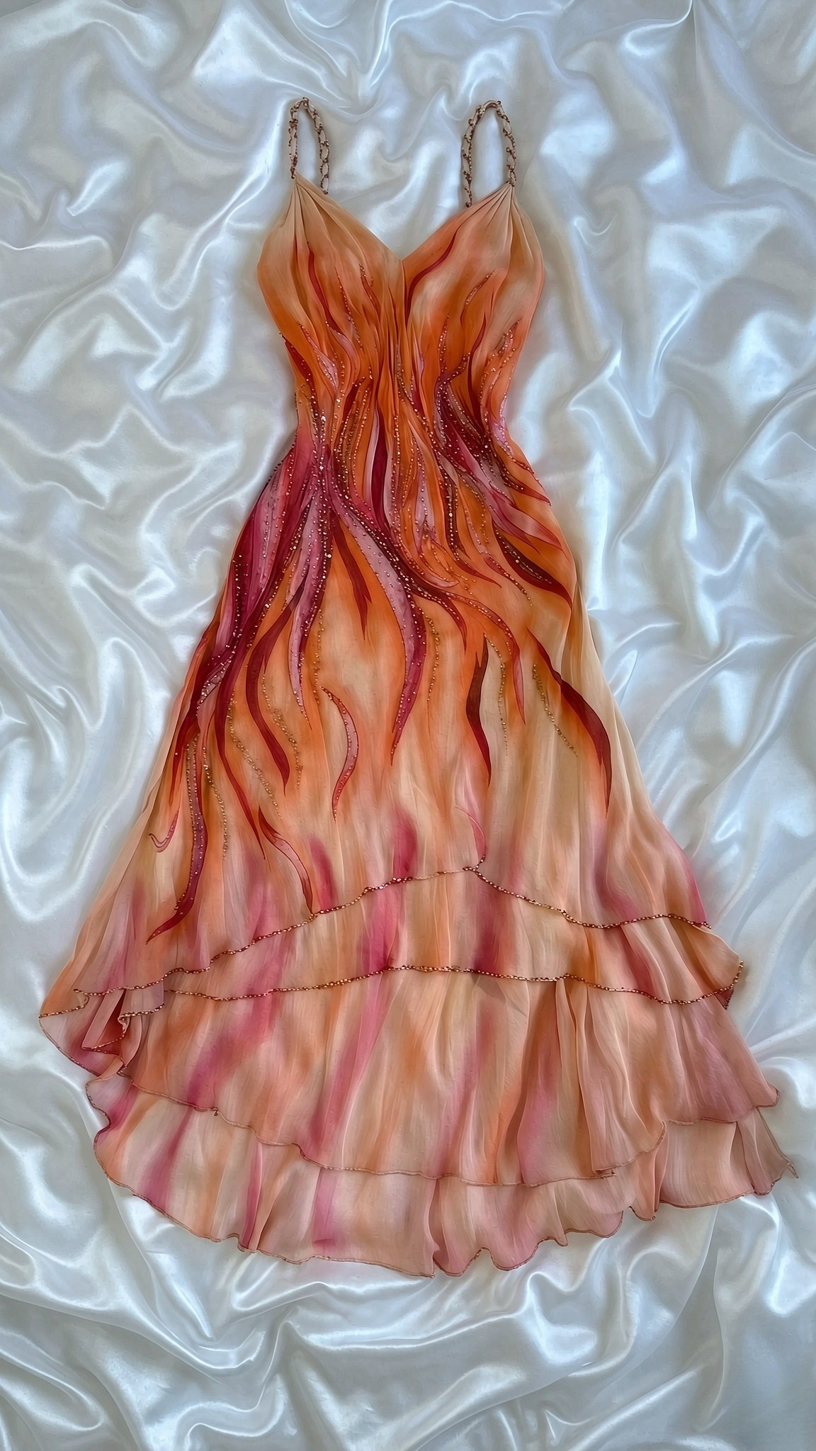 Abstract Print Tiered Maxi Dress with V-Neck and Open Back