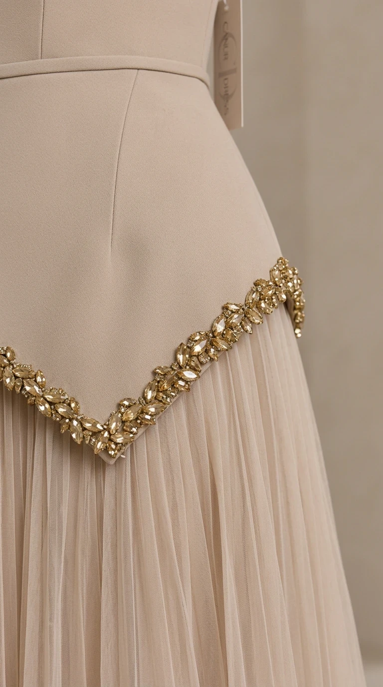 Sleeveless Crystal Embellished Halter Maxi Evening Gown with Pleated Skirt