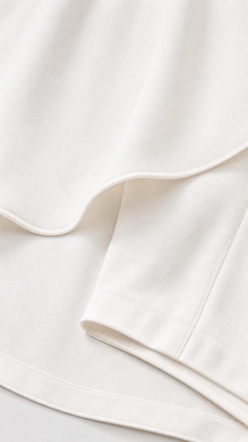 Close-up detail of smooth fabric and clean finished hem
