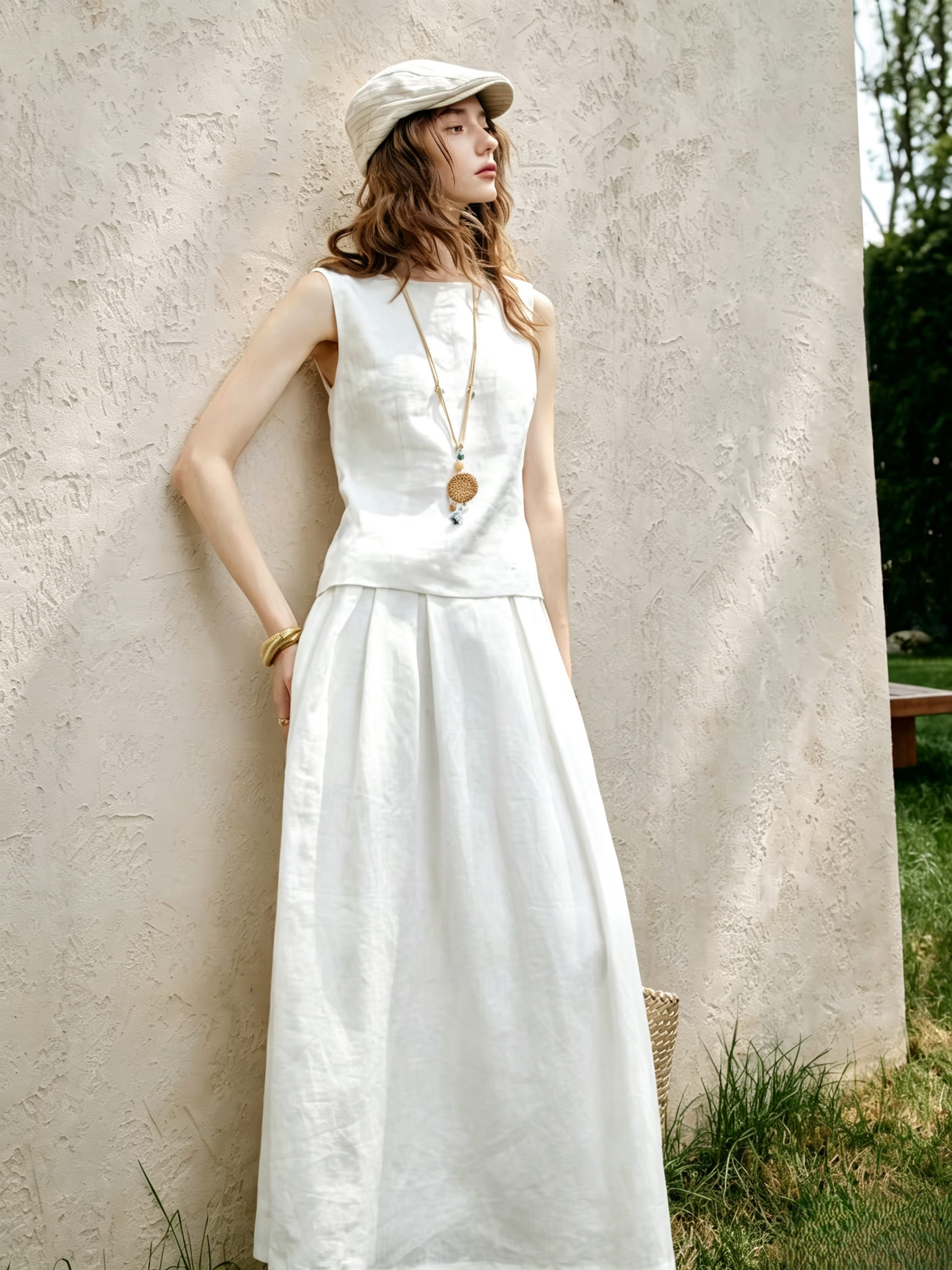 White Linen Two Piece Set
