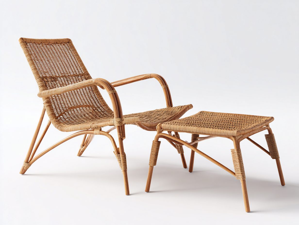 Tumbonas de ratán natural 160x70x95 cm - Marrón natural - Con reposapiés - Diseño artesanal-Donozahome