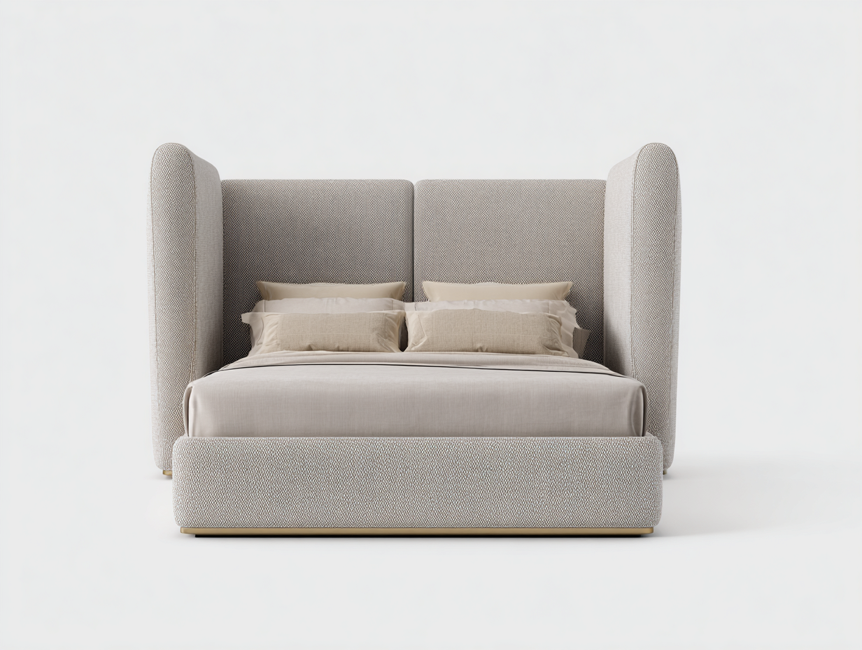 Camas dobles tapizadas - Tela texturizada - 210x190x135 cm - Beige-Dorado claro - Cabecero envolvente-Donozahome