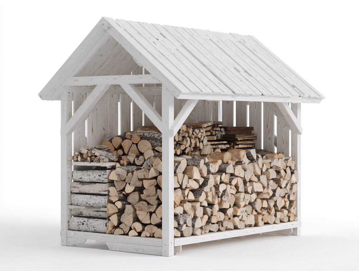 Leñero de exterior de madera maciza 200x100x190 cm - Blanco - Cobertizo para almacenamiento de leña - Diseño rústico-Donozahome