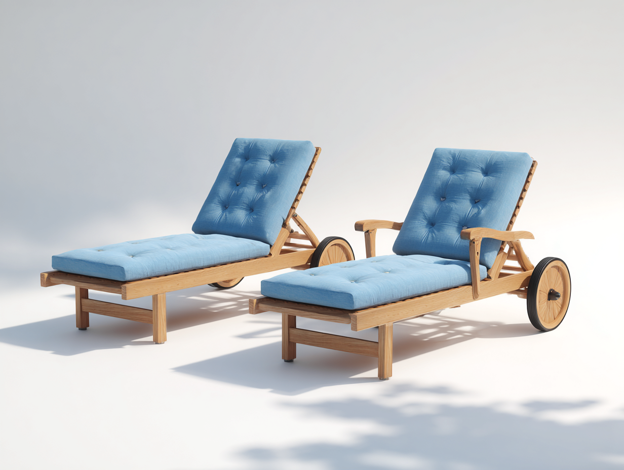 Tumbonas de madera maciza 195 x 68 x 92 cm - Marrón claro-Azul - Respaldo reclinable para jardín-Donozahome