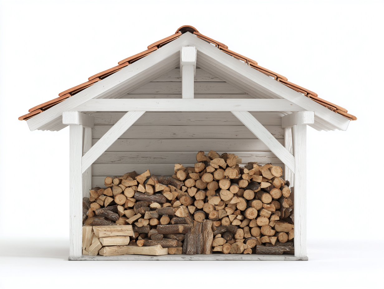 Leñero de exterior - Caseta para leña de madera blanca con techo a dos aguas teja 200x120x200 cm diseño rústico de gran capacidad para jardín-Donozahome