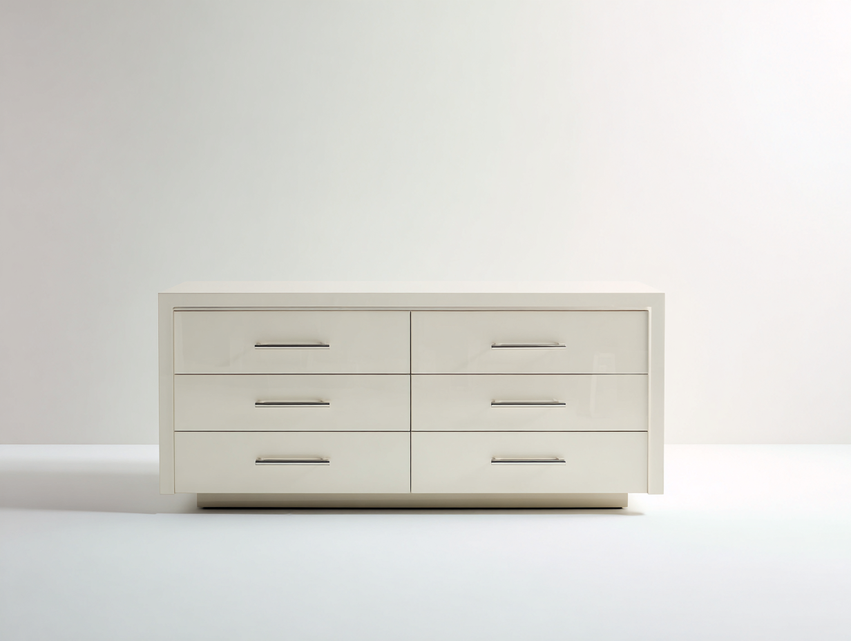 Cómodas - Cómoda lacada blanca 6 cajones 160x40x75 cm estilo moderno minimalista para dormitorio y salón-Donozahome