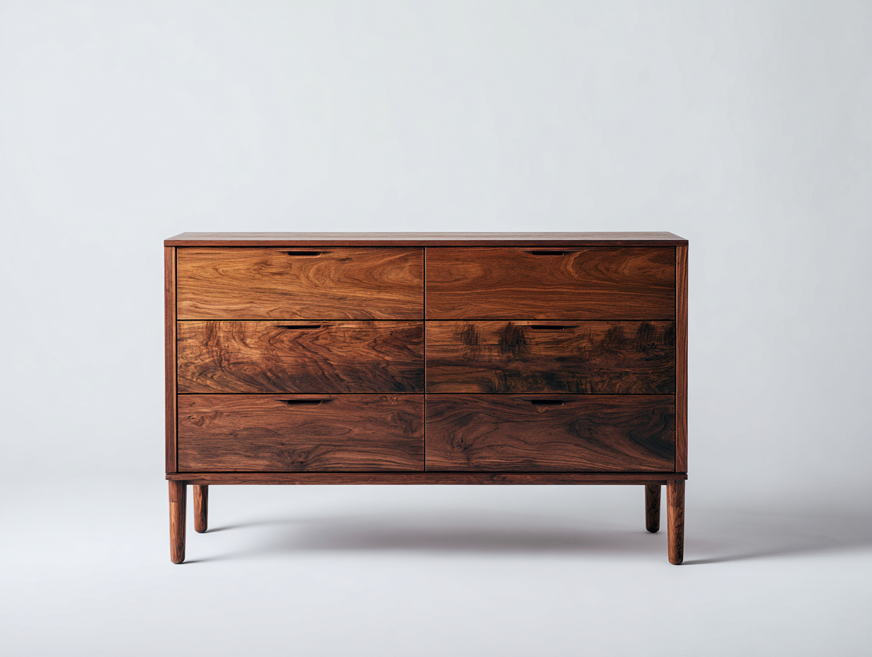 Cómoda de madera 140x40x80 cm con 6 cajones estilo moderno vintage en madera natural oscura para dormitorio y salón-Donozahome
