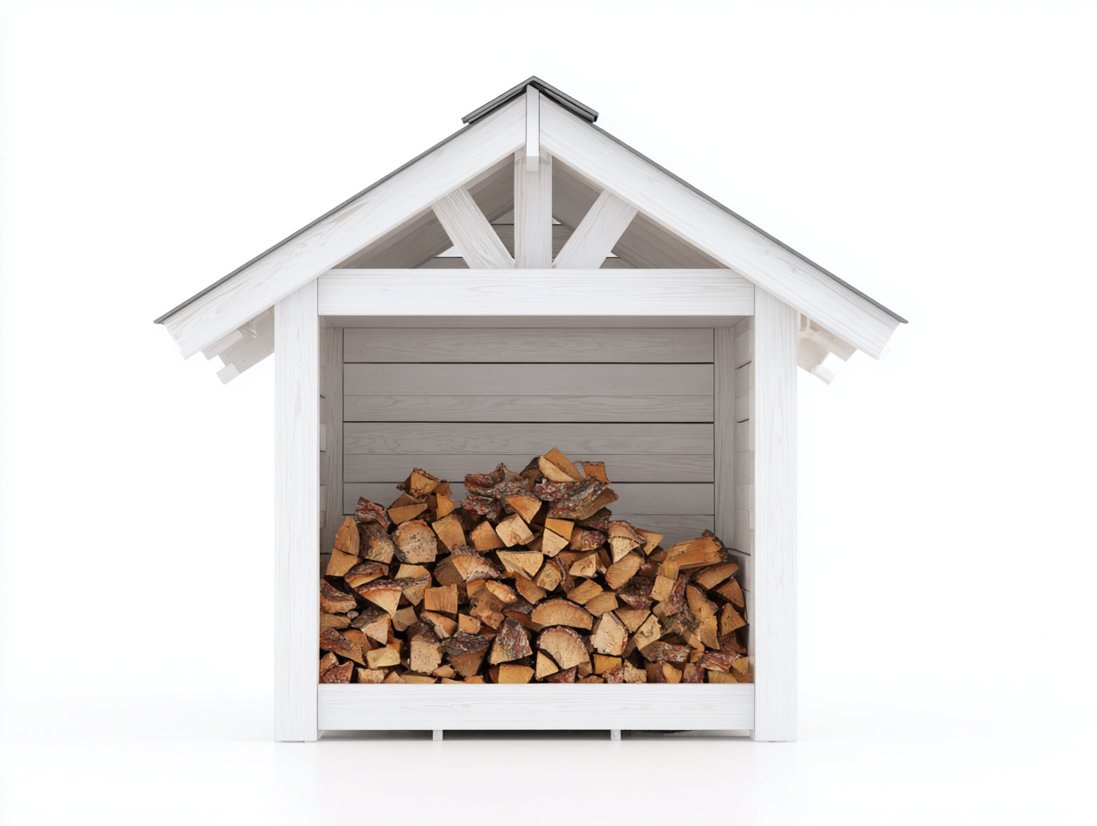 Leñero de exterior - Caseta para leña de madera blanca estilo casa con techo a dos aguas 180x100x200 cm diseño rústico para jardín-Donozahome