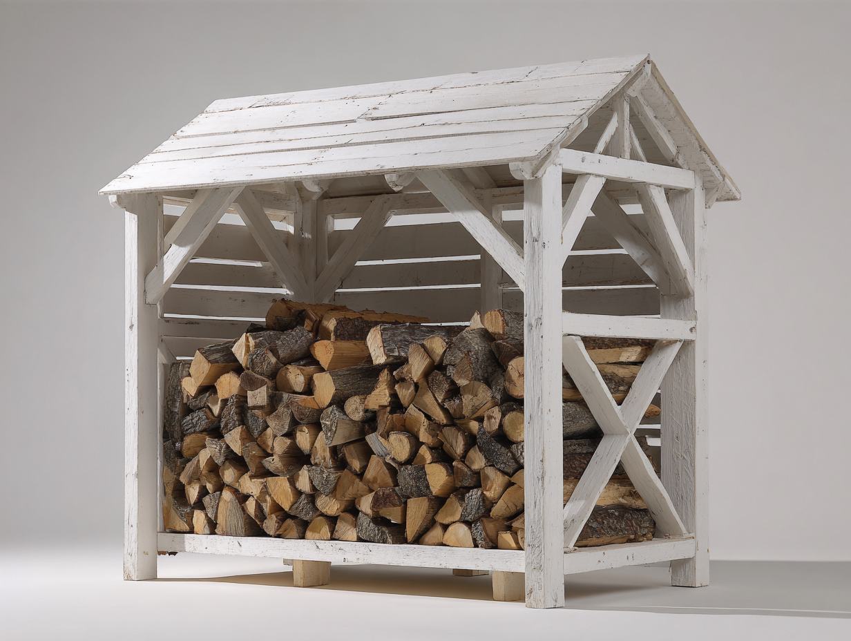 Leñero de exterior de madera maciza 150 x 80 x 165 cm - Blanco - Diseño clásico con techo para jardín-Donozahome