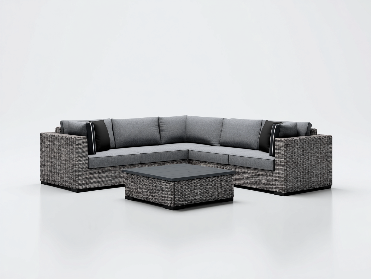 Sofás de exterior de ratán 280x280x70 cm gris oscuro negro diseño esquinero moderno con mesa de centro-Donozahome