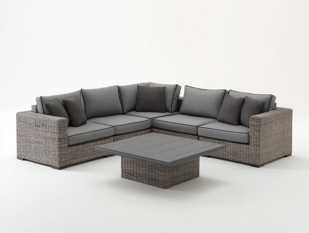 Sofás de exterior de ratán sintético 265x265x72 cm - Gris topo-Gris oscuro - Con mesa de centro - Diseño modular-Donozahome