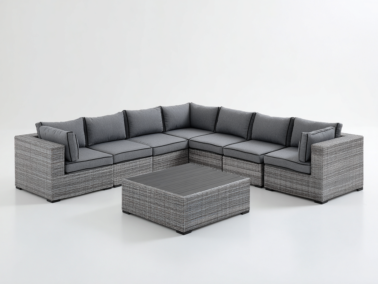 Sofás de exterior de ratán sintético 280 x 280 x 76 cm - Gris - Con mesa de centro para jardín-Donozahome