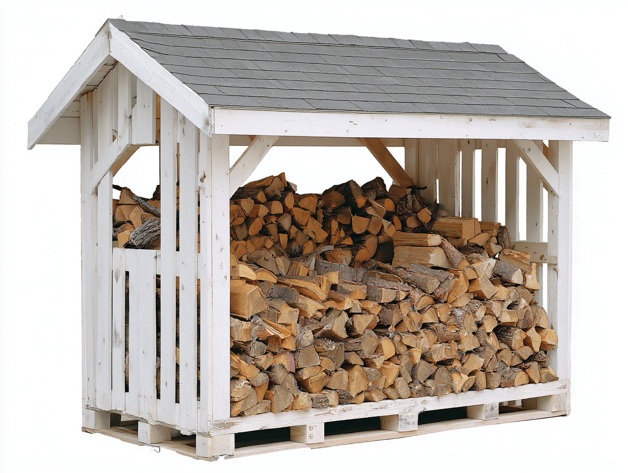 Leñero de exterior de madera 300x120x200 cm blanco estilo rústico con techo inclinado para jardín y almacenamiento de leña-Donozahome