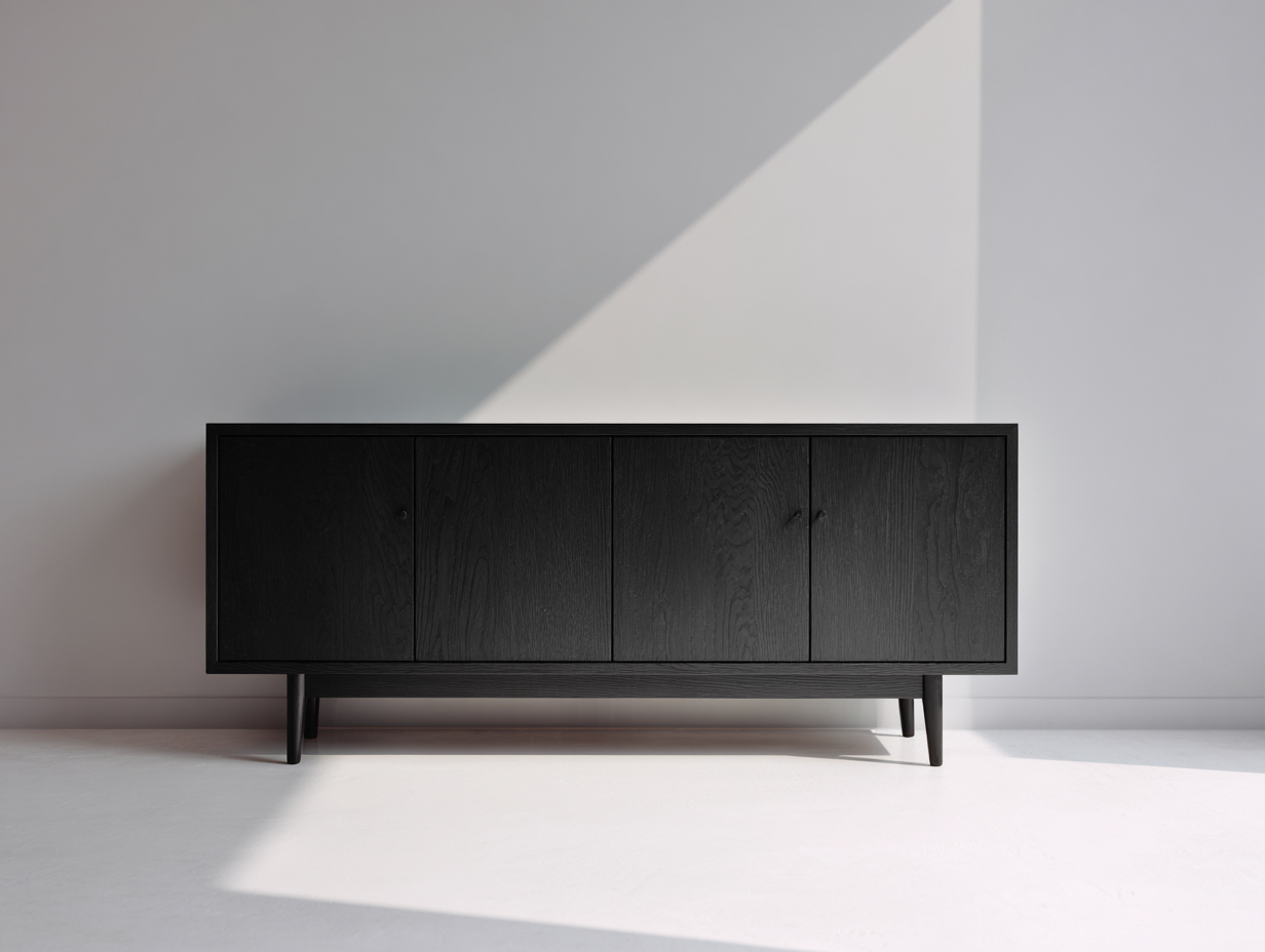 Mueble recibidor - Aparador de entrada madera negra 4 puertas estilo moderno minimalista 160x40x80 cm diseño elegante para salón y pasillo-Gamiialiving