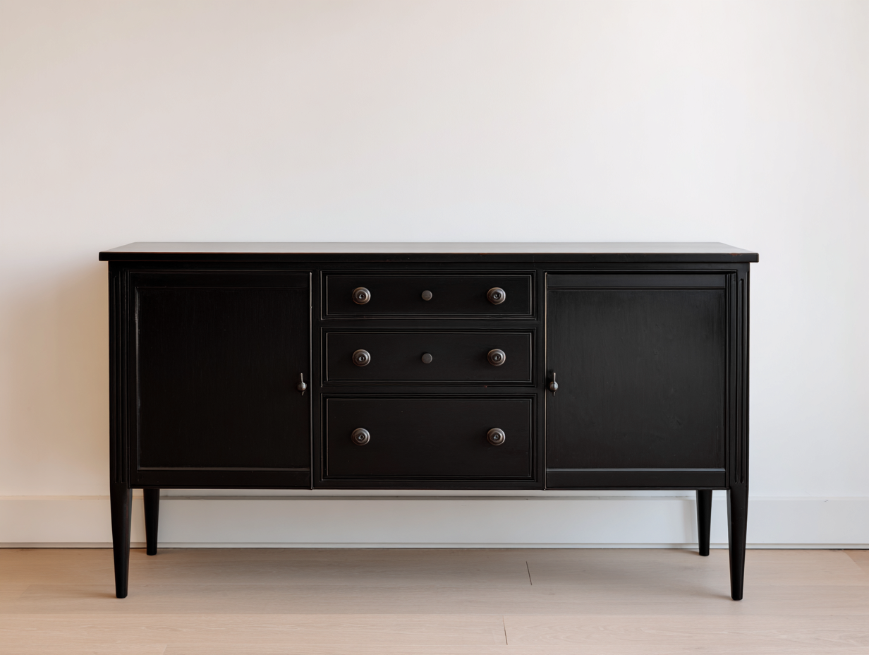 Mueble recibidor de madera 160x40x85 cm - Negro - Con 2 puertas y 3 cajones - Estilo clásico-Gamiialiving