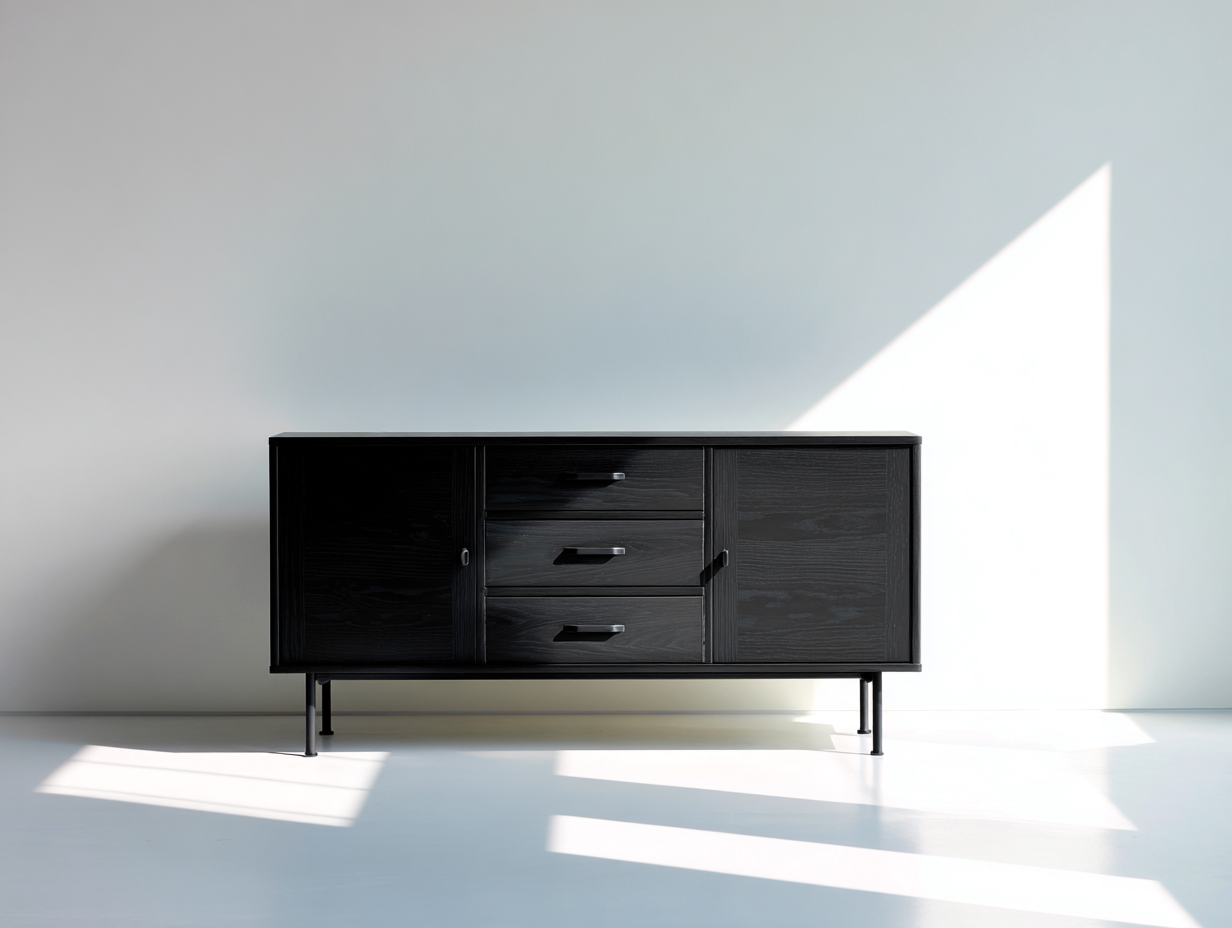 Mueble recibidor de madera 140 x 40 x 80 cm - Negro - Diseño moderno con 2 puertas y 3 cajones-Gamiialiving