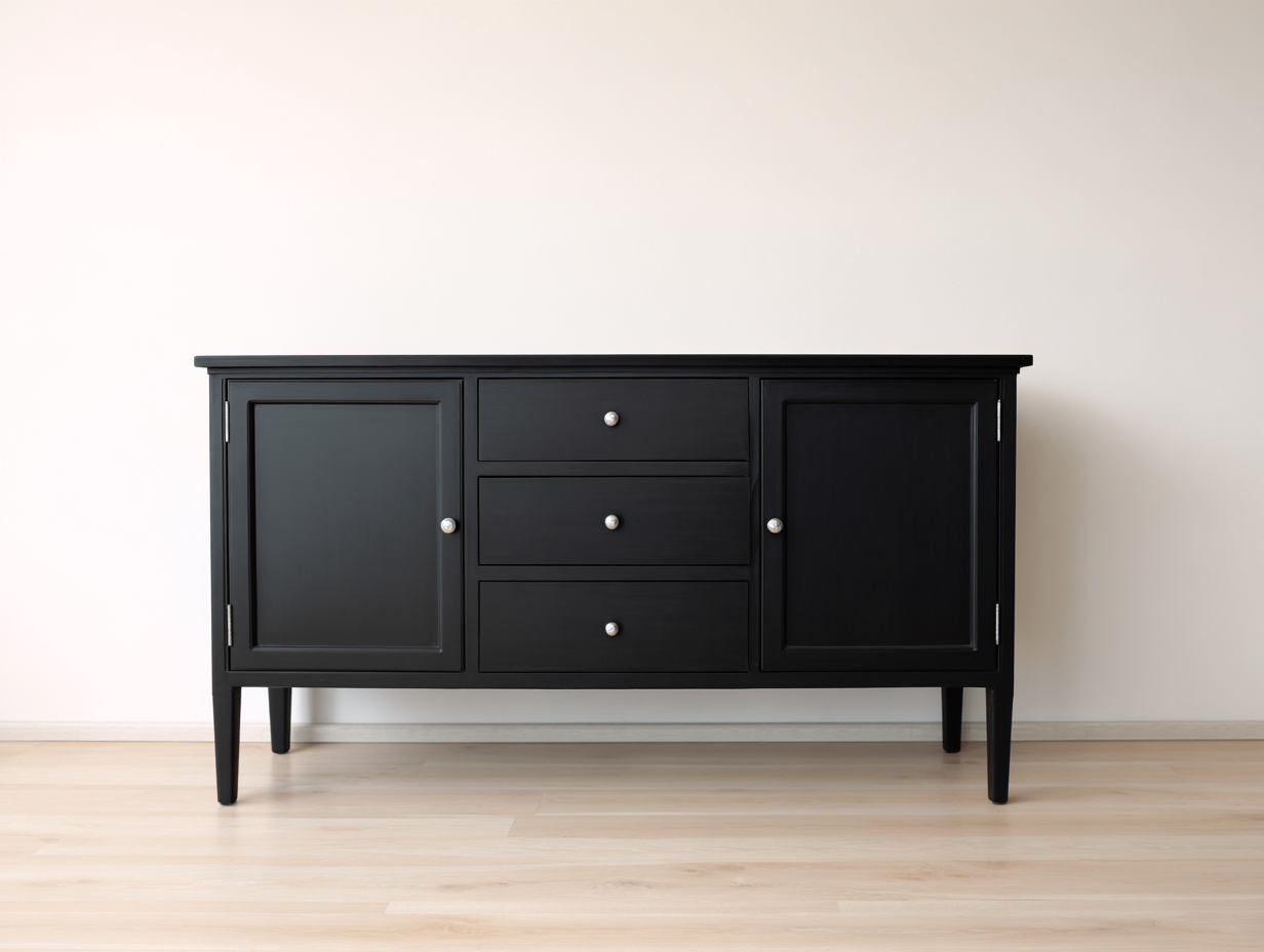 Mueble recibidor 140x40x80 cm negro moderno con 2 puertas y 3 cajones estilo elegante para entrada y salón-Gamiialiving