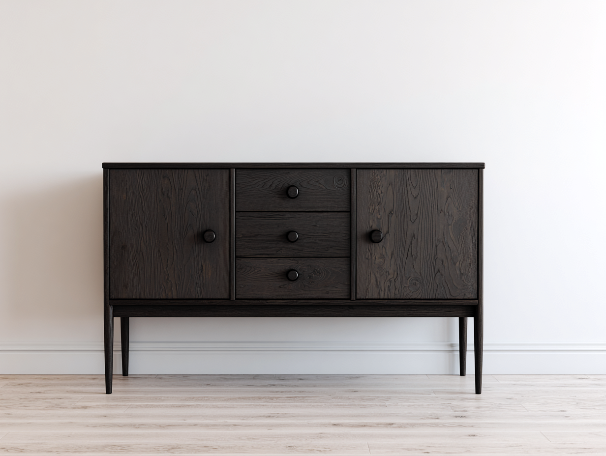 Mueble recibidor 160x40x80 cm madera oscura negro con 2 puertas y 3 cajones estilo moderno elegante para entrada y salón-Gamiialiving