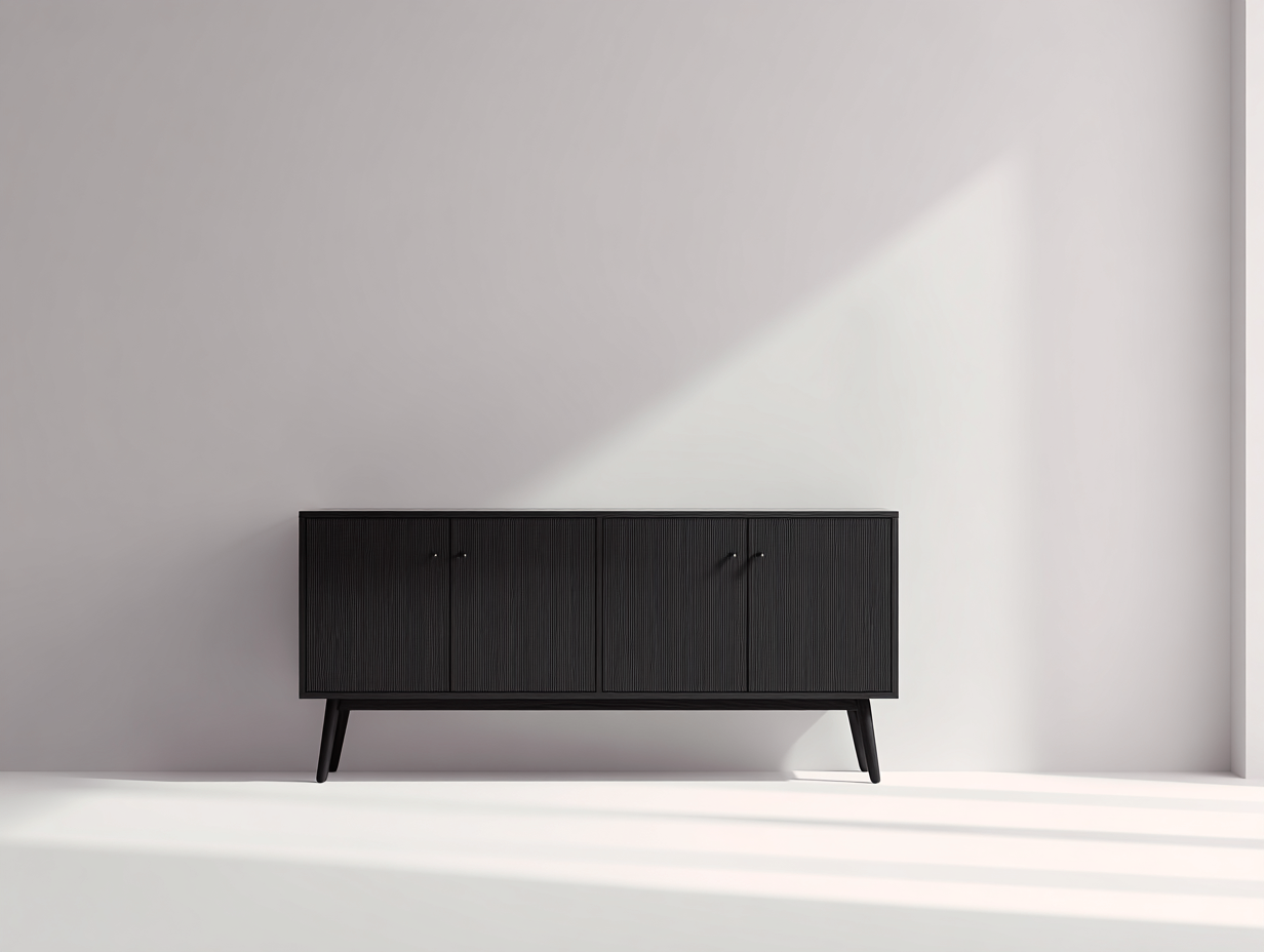 Mueble recibidor de madera 180x40x78 cm - Negro - Con 4 puertas - Diseño moderno acanalado-Gamiialiving